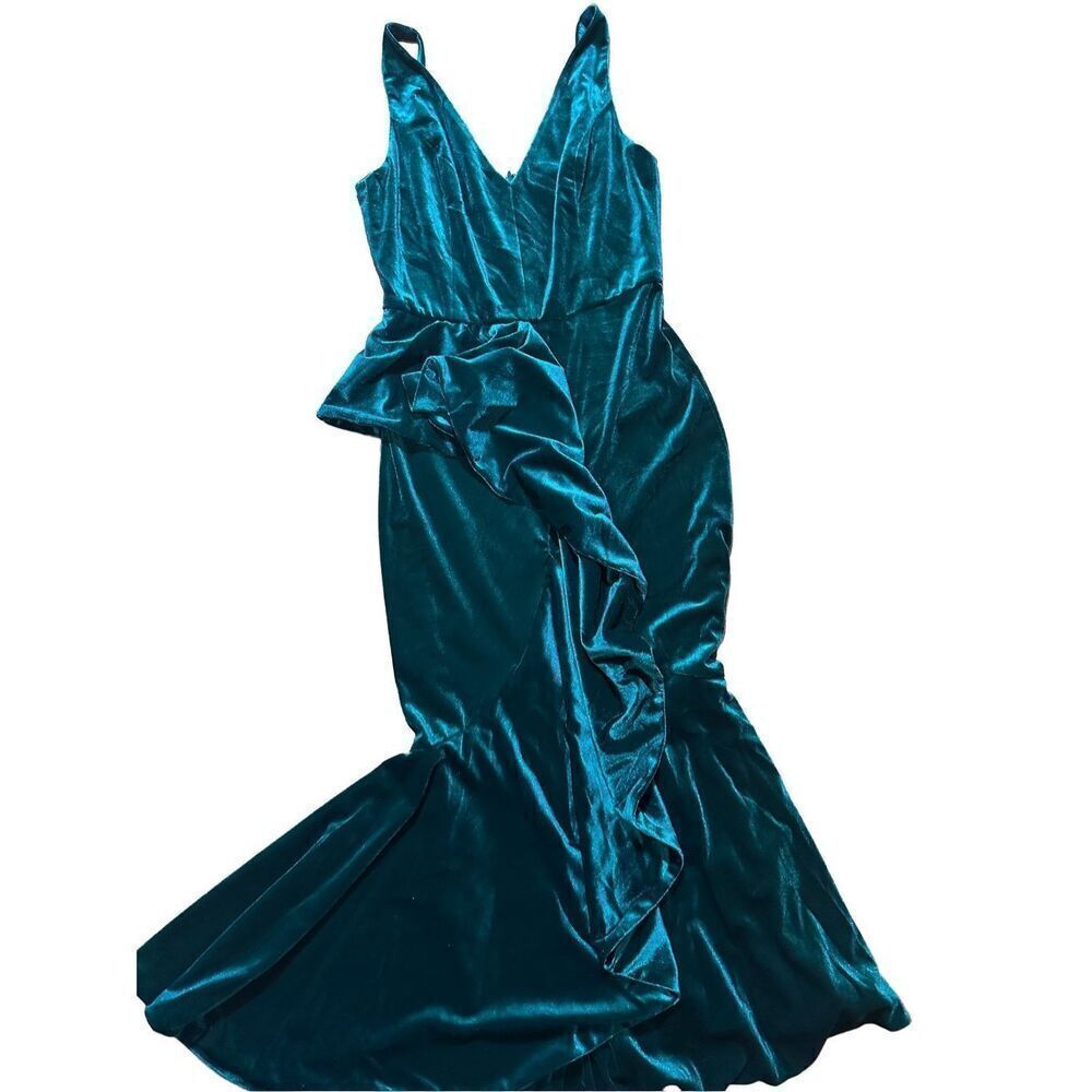 Yumi Kim Emerald green Mermaid Form Fitting Formal Velour Dress Size S